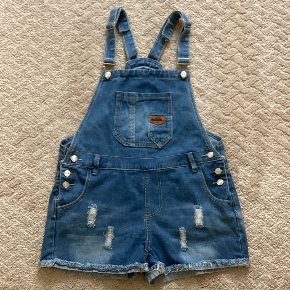 DENIM DISTRESSED OVERALL CARPENTER SHORTS VINTAGE Size LG